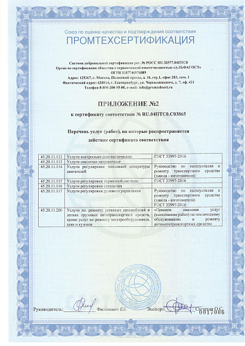 Приложение №2 к сертификату соответствия №RU.04ПTC0.C03865