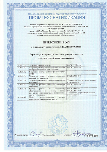 Приложение №5 к сертификату соответствия №RU.04ПTC0.C03865